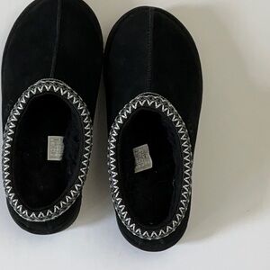 UGG Black Suede Slippers with Silver Trim